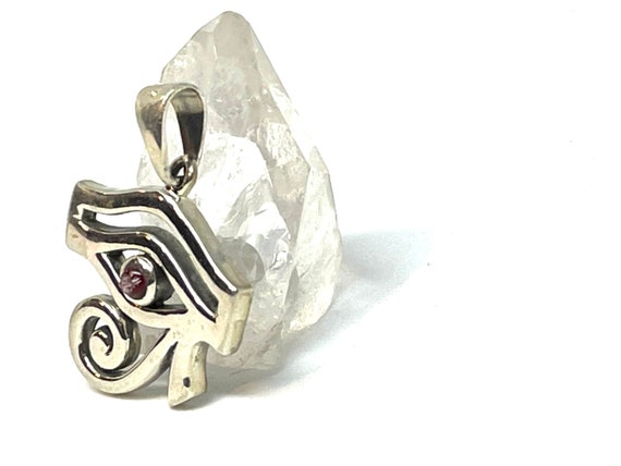 Eye of Horus Pendant Sterling Silver with  Gemstone Ancient Egyptian Ra Hieroglyphics Sacred Geometry