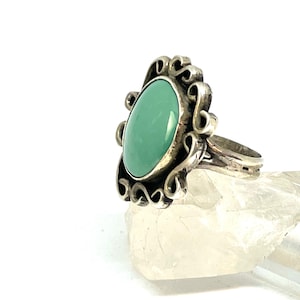 Classic Navajo Swirl Design Ring Sterling Silver with Turquoise - Size 6 3/4