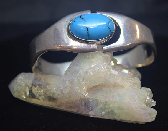 Vintage Blue Howlite Cuff Bracelet in Sterling Silver