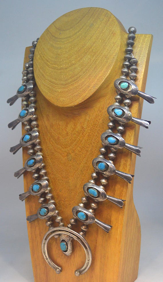 Vintage Navajo Sterling Silver Beaded Traditional Turquoise Necklace One of a Kind Native American Made