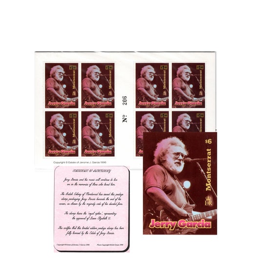Jerry Garcia Postage Stamps Set Montserrat 1996 Limited Edition Numbered with COA Collector's Item Official Grateful Dead Memorabilia