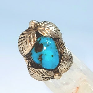 Klassischer Navajo Vierblattring Sterling Silber mit Türkis - Größe 4,5