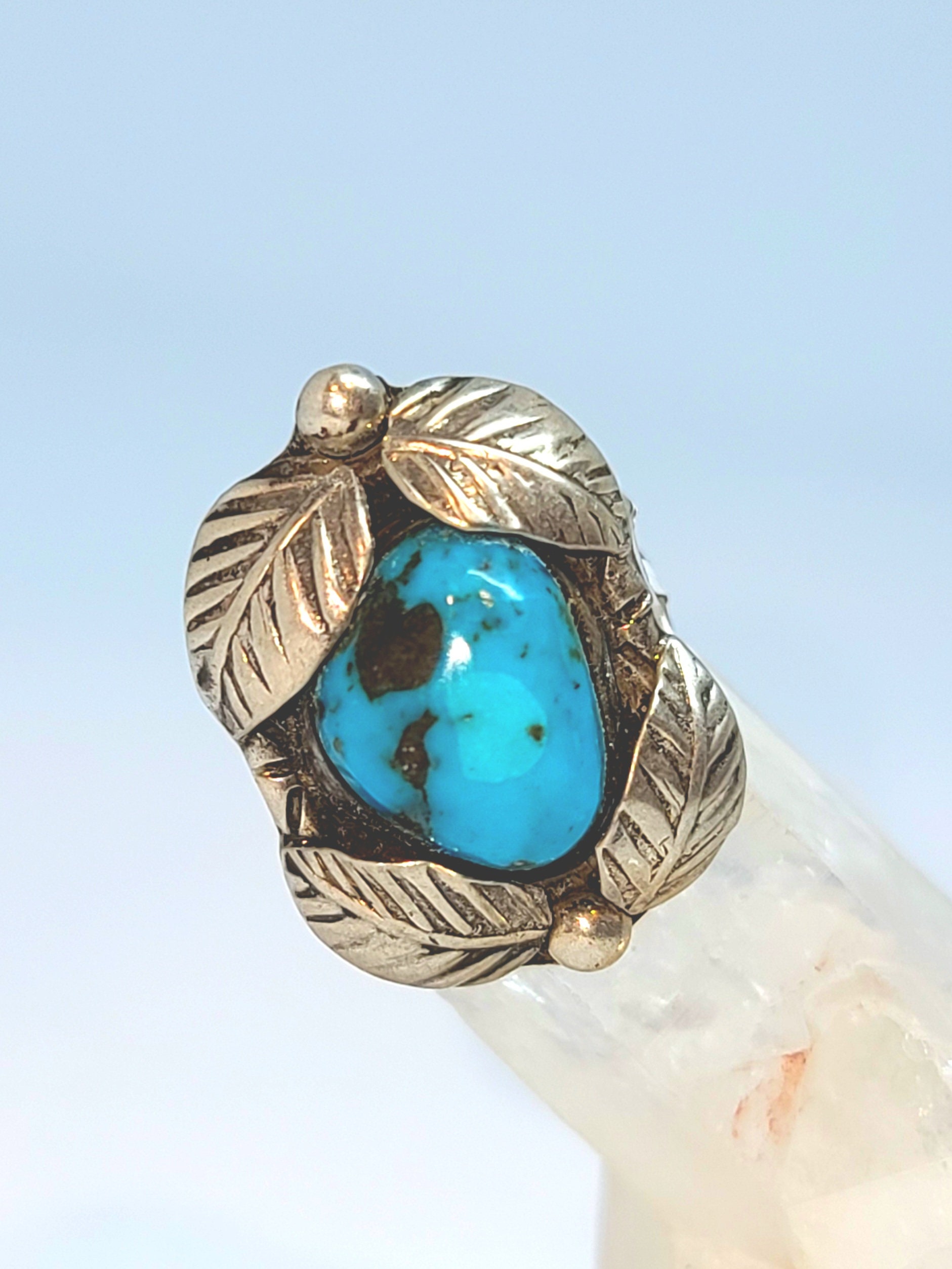 Classic Navajo Four Leaf Ring Sterling Silver With Turquoise Classic Navajo Four Leaf Ring Sterling Silver With Turquoise