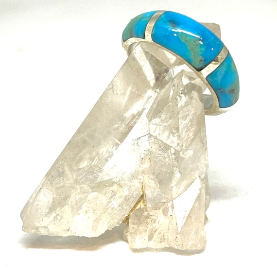 Sterling Silver Navajo/Southwest Style Ring featuring Genuine Turquoise Inway One of a Kind Size 8 Native American Traditional