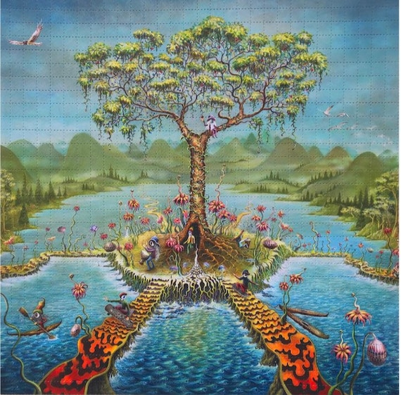 Blotter Art “Eyeland” signed by Grateful Dead artist Mike Dubois. LSD, 1960s, Psychedelic Hippie Culture Art Tree of Life Trippy