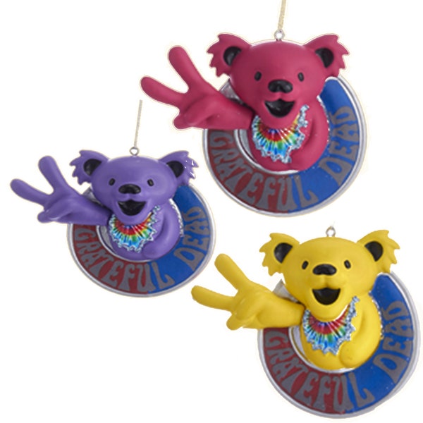 Officially Licensed Grateful Dead Ceramic Peace Sign Bear Christmas Ornament Hand Painted Dead and Company JRAD