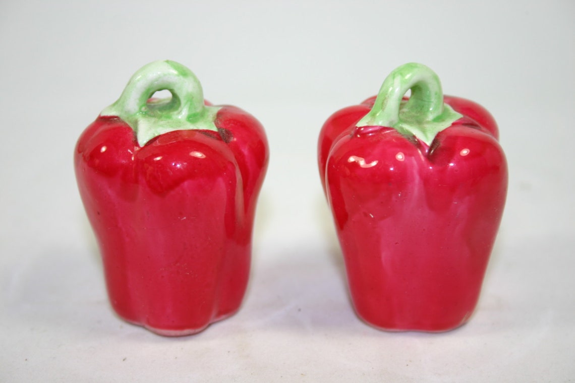 Vintage Salt and Pepper Shakers Porcelain Red Peppers Made in Japan Midcentury Etsy