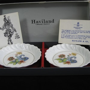 Vintage Haviland boxed small porcelain dish set with gold floral design, signed by Sudwick Haviland 1975, Limoges, France, great gift idea image 1