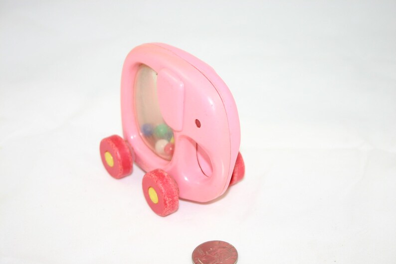 Vintage Pink Elephant Baby Rattle Toy on Wheels Etsy