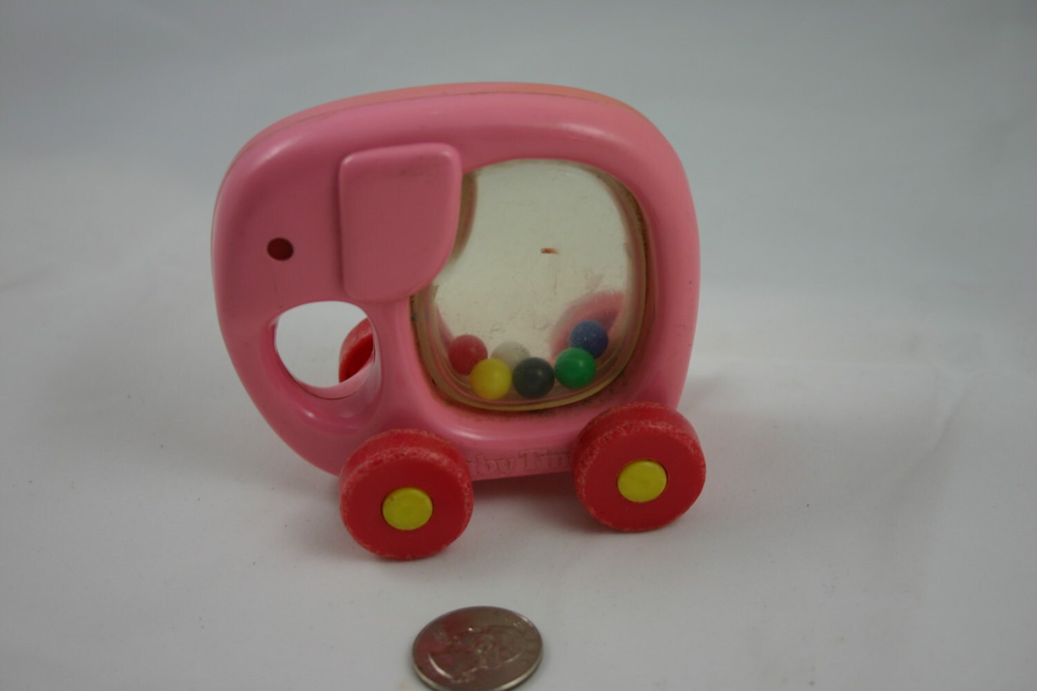 Vintage Pink Elephant Baby Rattle Toy on Wheels Etsy