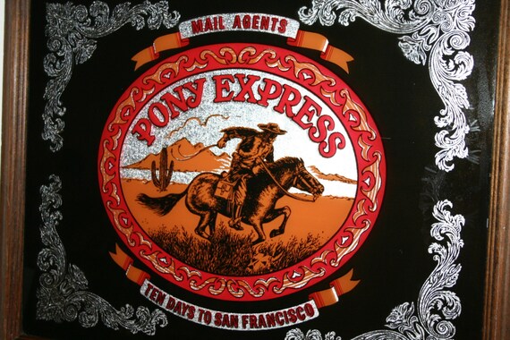 Vintage Pony Express Back Painted Glass 