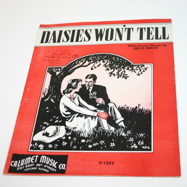 Vintage sheet music Daisies Won't Tell with vocal, piano and Hawaiian guitar solo 1940