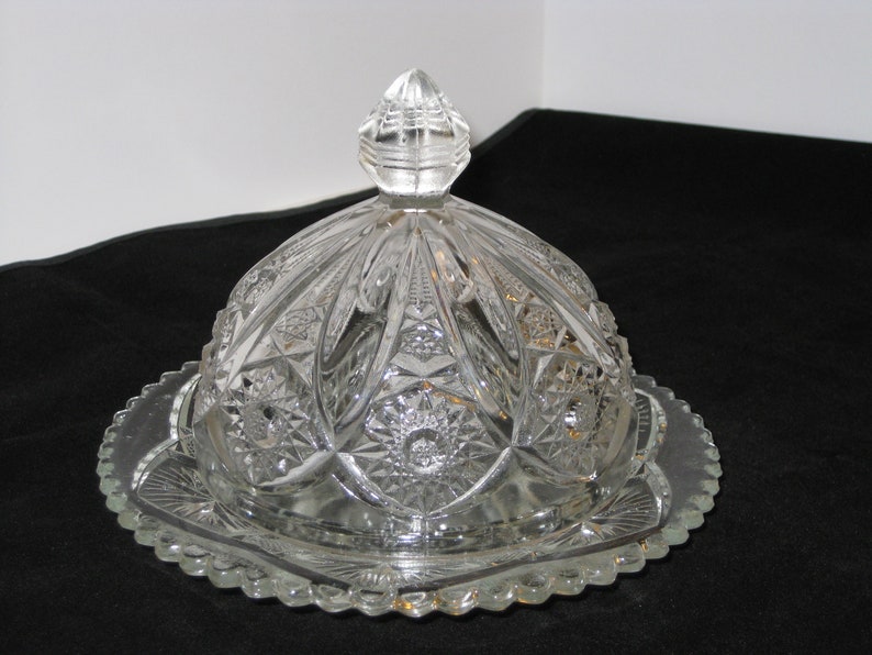 Vintage pressed glass butter dish and dome lid with hobstar Etsy