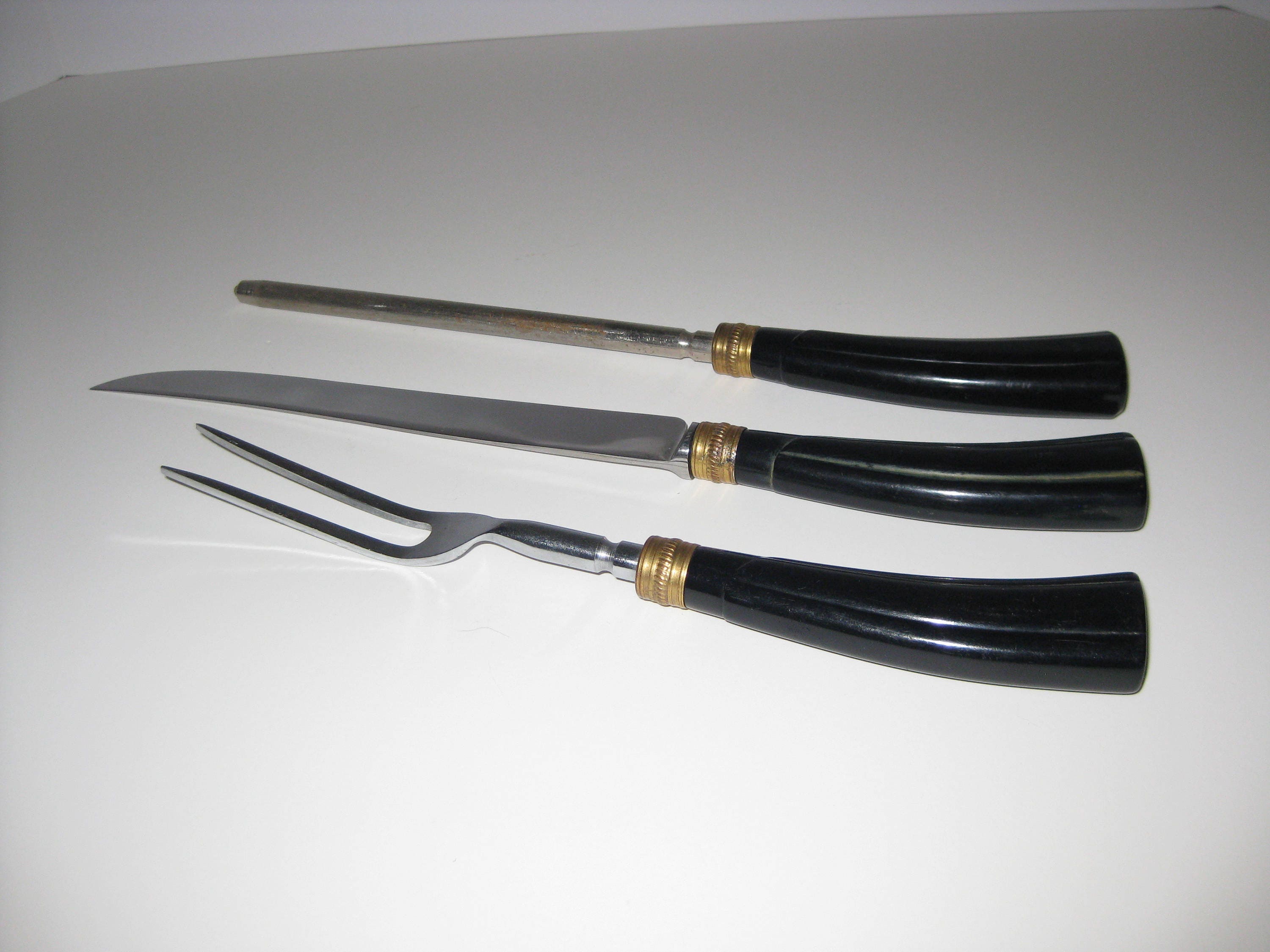 Vintage Carving Set by E. Parker & Sons, Stainless Steel Knife, Fork and Steel, Made in