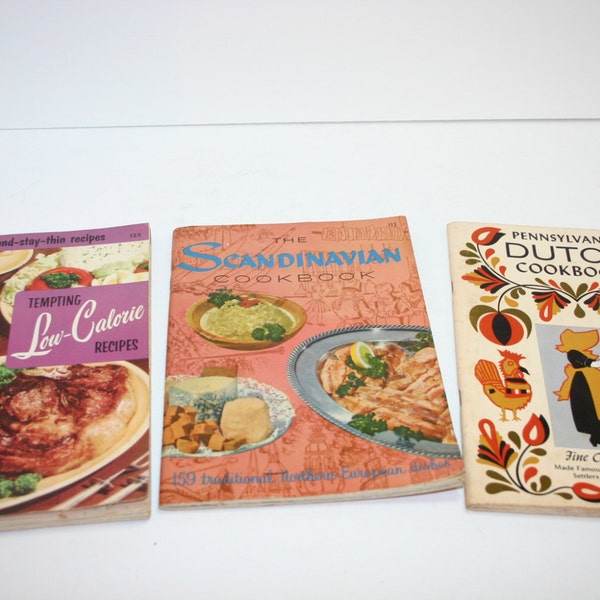 Vintage Cookbooks-Set of 3 Low Calorie, Scandinavian, Penn Dutch Cookbooks