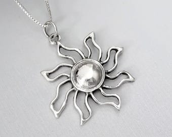 Sterling Silver Sun Necklace, Gift for Wife, Birthday Gift for Daughter, Statement Necklace, Silver Sun Necklace, Best Friend Gift