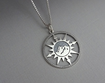 Sterling Silver Compass Necklace, Compass Necklace for Women, Graduation Gift Necklace, Travel Necklace, Gift for Graduate