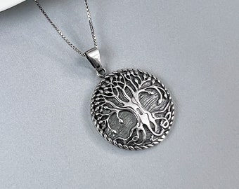 Sterling Silver Tree of Life Pendant with Oxidized Finish, Wife Christmas Gift, Grandmother Gift Necklace, Mom Birthday Gift