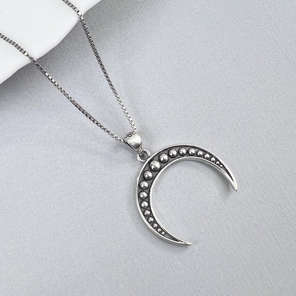 Sterling Silver Crescent Moon Pendant with Oxidized Finish, Moon Necklace, Wife Gift Necklace