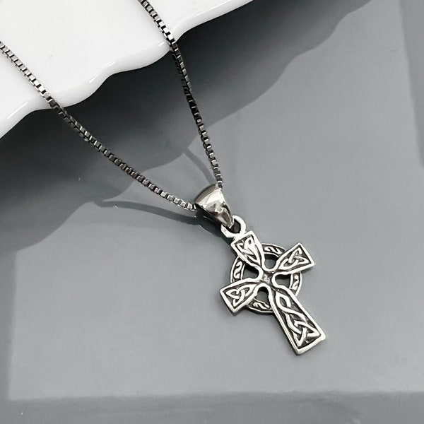 Small Sterling Silver Celtic Cross Necklace, Sterling Silver Celtic Cross Necklace, Irish Celtic Cross Necklace, Cross Necklace for Women