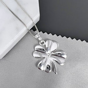 Large High Polish Sterling Silver Four Leaf Clover Pendant Necklace, St. Patrick&#39;s Day Gift, Good Luck Charm  Necklace, Best Friend Gift