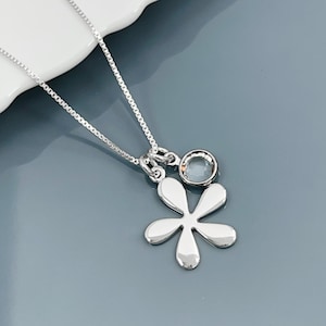 Sterling Silver Flower Pendant Necklace with Clear Crystal April  Birthstone Channel Charm, Daughter Birthday Gift Necklace, Flower Girl