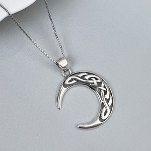 Sterling Silver Celtic Moon Pendant Necklace, Moon Jewelry, Wife Gift Necklace,