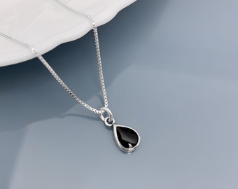 Tiny and Dainty Sterling Silver Black Onyx Drop Necklace, Black Onyx Necklace, Casual Necklace, Everyday Necklace, Choker Necklace
