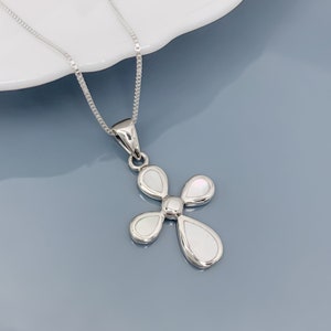 Sterling Silver Cross Necklace with Mother of Pearl, Daughter Gift Necklace, Confirmation Gift Necklace, Baptism Gift, Fist Communion Gift