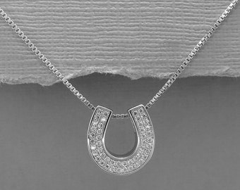 Horse Shoe Charm Necklace, Sterling Silver and CZ Horse Shoe Necklace, Sterling Silver Horse Shoe Necklace, Gift for Her, Girlfriend Gift