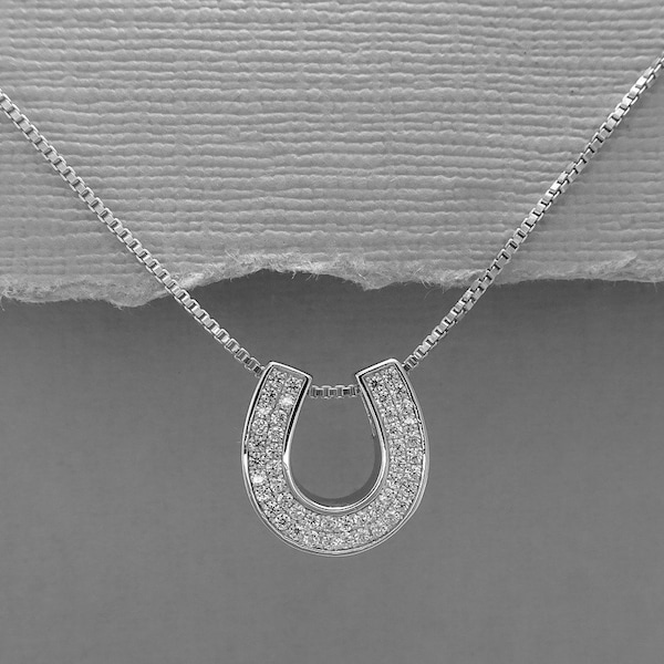 Horse Shoe Charm Necklace, Sterling Silver and CZ Horse Shoe Necklace, Sterling Silver Horse Shoe Necklace, Gift for Her, Girlfriend Gift