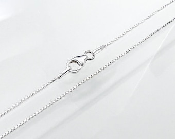 925 Sterling Silver Box Necklace Chain, 0.8mm width, 14", 16", 18", 20", 22", 24"