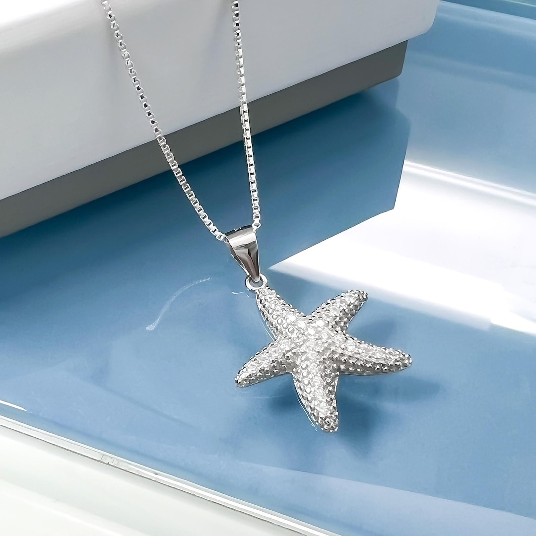 Sterling Silver Starfish Pendant Necklace, Coastal Ocean Jewelry Gift ...