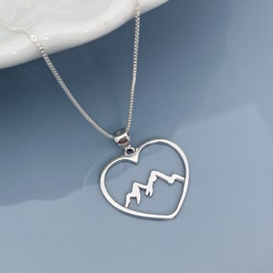 Sterling Silver Heart and Mountain Necklace, Travel Necklace, Sterling Silver Heart Necklace, Retirement Gift Necklace, Adventure Jewelry