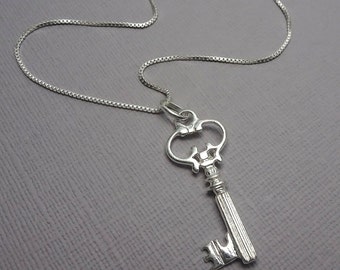 Sterling Silver Key Necklace, Sterling Silver Key, Girlfriend Gift, Gift for Mom, Gift for Wife, Friendship Necklace, Key Necklace