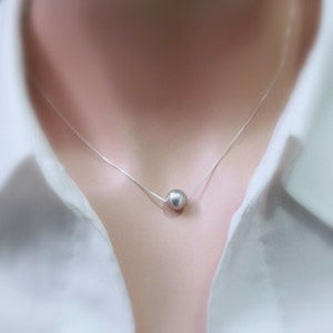 Pearl Necklace, Light Grey Pearl Necklace, Floating Pearl Necklace, Single Pearl Necklace, Pearl Choker Necklace, Gift for Her
