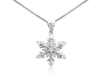 Sterling Silver Snowflake Necklace with Cubic Zirconia Crystals, Christmas Gift Necklace, Wife Gift Necklace, Christmas Present Necklace