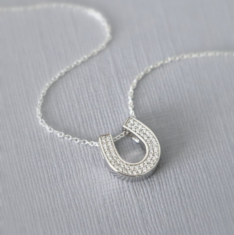 Horse Shoe Charm Necklace Sterling Silver and CZ Horse Shoe Etsy