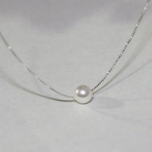 Solitary Pearl Necklace, Single Pearl Necklace, Floating Pearl Necklace, Bridesmaid Necklace, Gift for Her, Gift for Mom, Wife Gift, Choker