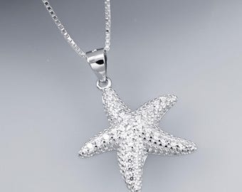 Sterling Silver Starfish Necklace, Beach Wedding Jewelry, Ocean Lover Gift