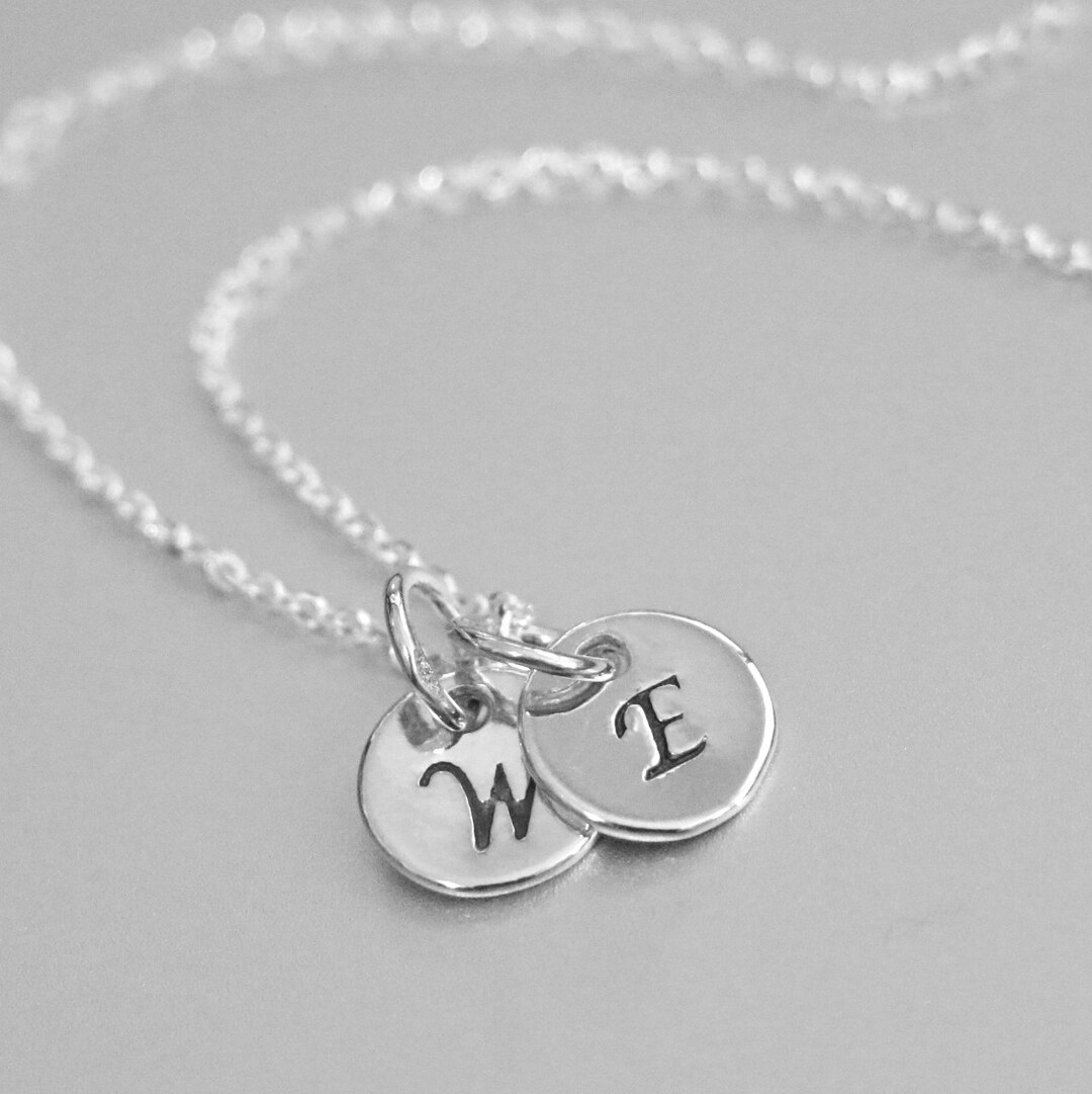 Double Initial Necklace Sterling Silver Initial Necklace Etsy