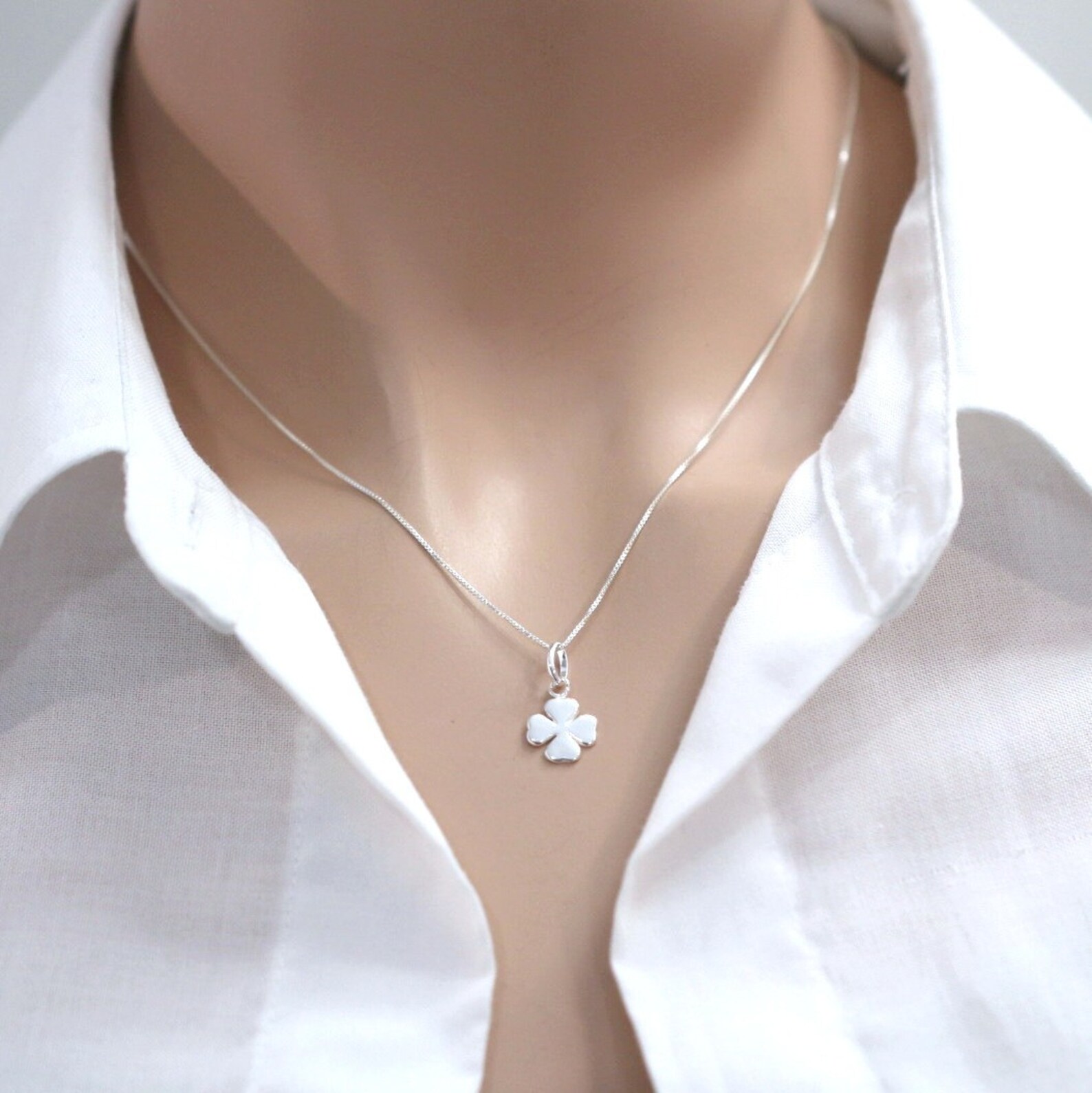 Sterling Silver Four Leaf Clover Necklace Lucky Charm Etsy