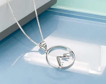 Sterling Silver Mountain Necklace, Circle Pendant Jewelry for Women, Adventure Inspired Necklace, Minimalist Everyday Gift