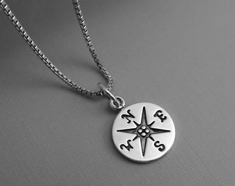 Small Sterling Silver Compass Necklace, Tiny Compass Necklace, Graduate Gift, Travel Necklace, Gift for the Graduate, Graduation Gift