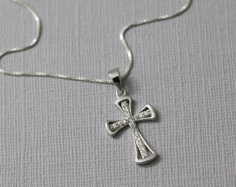 Cross Necklace, Sterling Silver Cross Necklace, Christmas Necklace, Christmas Gift, Baptism Gift, Christening Gift, Cross Necklace Women