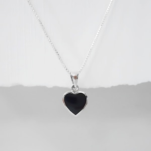 Tiny Sterling Silver and Black Onyx Heart Necklace, Wife Gift, Girlfriend Gift Necklace, Sterling Silver Heart Necklace, Anniversary Gift