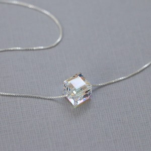 Cube Necklace, Cube Crystal on Sterling Silver Necklace Chain, Layering Necklace, Gift for Her, Gift for Mom, Gift for Wife