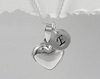 Heart Locket, Locket Necklace, Silver Heart Necklace, Personalized Heart Locket Necklace, Initial Necklace, Silver Locket, Sterling Silver