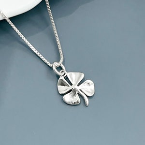 Tiny Sterling Silver Four Leaf Clover Pendant Necklace, 925 Sterling Silver Shamrock Necklace, St. Patrick&#39;s Day Gift, Good Luck Charm