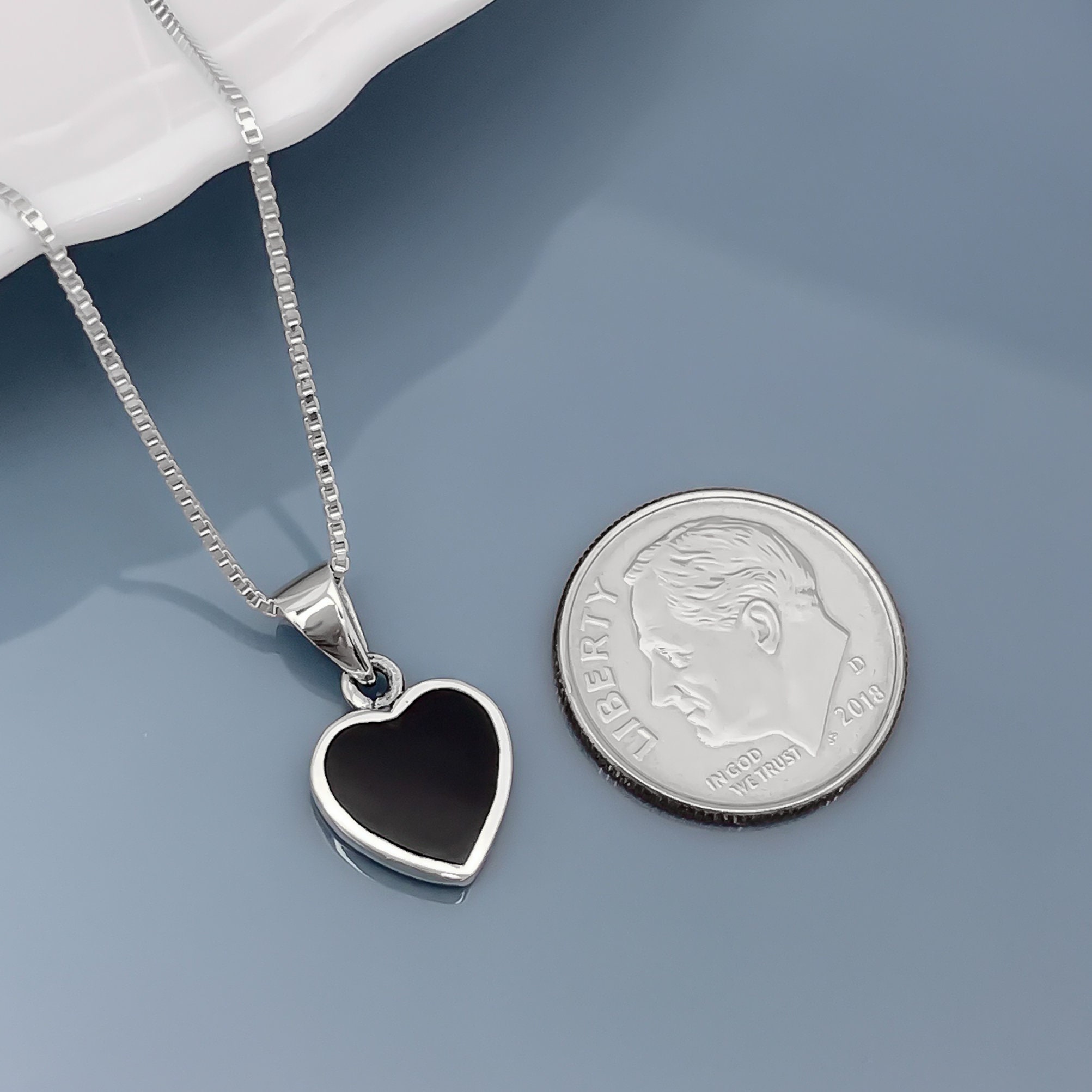 ★ROSEMONT★ Silver Black Onyx Heart Necklace RC24B03K Black Onyx Heart Necklace, Sterling Silver Heart Necklace